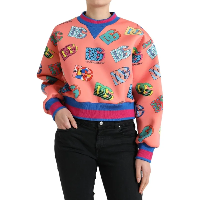 Dolce & Gabbana Salmon Pink Crew Neck Logo Sweatshirt Hoodie with Frayed Bohemian Relaxed Dolce & Gabbana Salmon Pink Crew Neck Logo Sweatshirt Hoodie with Frayed Bohemian Relaxed