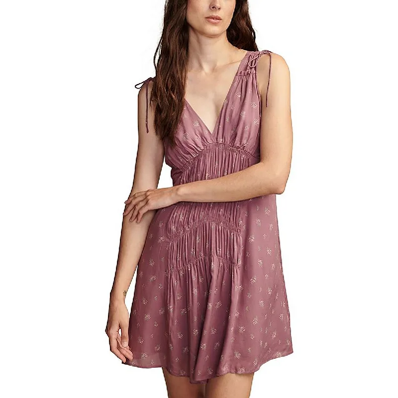 Womens Floral Print Surplice Babydoll Dress Tunics Plaid country