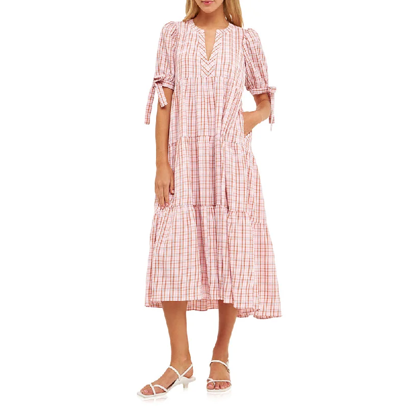 Gingham Tiered Dress with Bow-Tie Sleeves Tunics Ceremony elegant