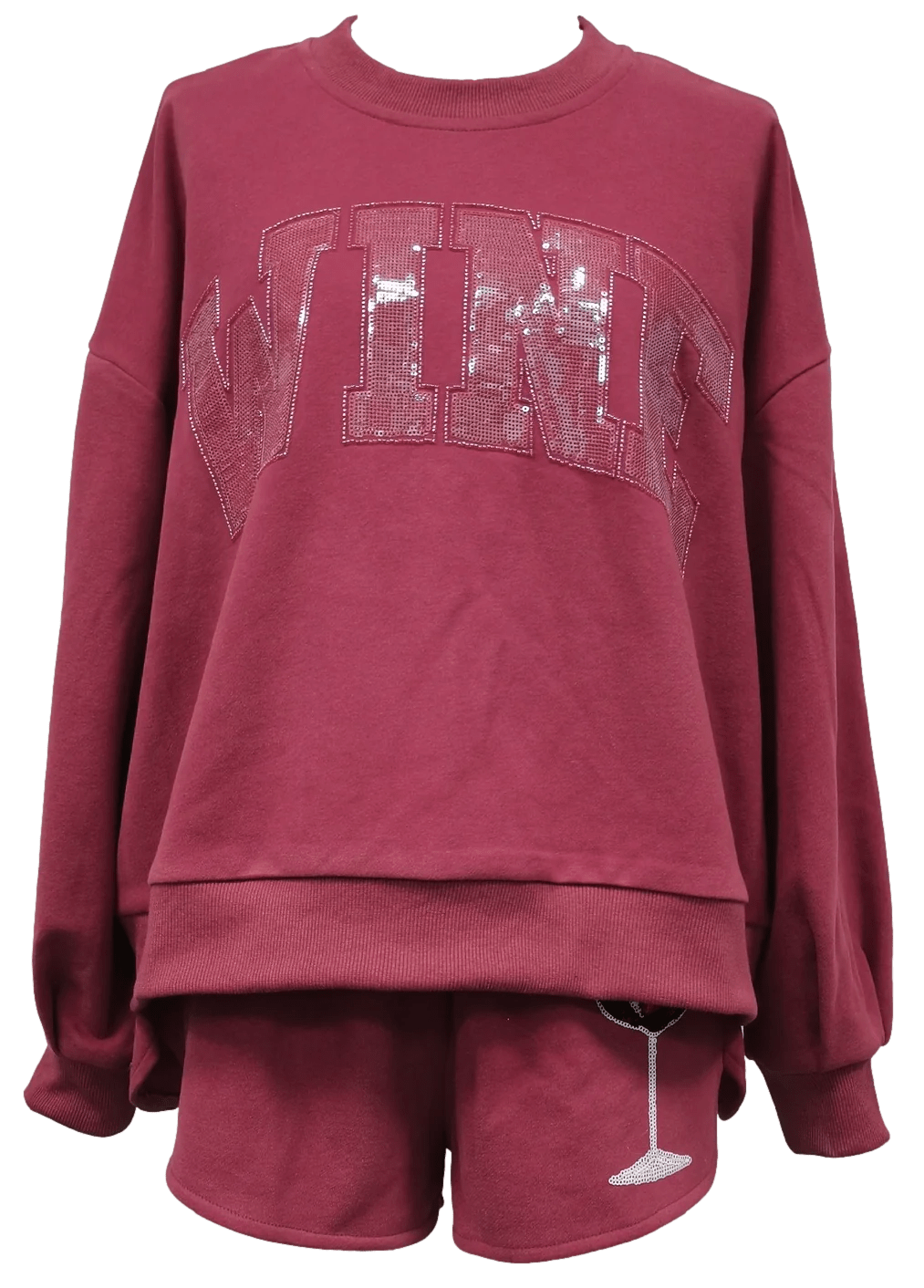 Wine Sweatshirt Hoodie with Hem Frayed Vintage Worn