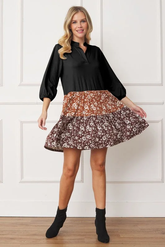 Floral Tiered Notch Neck Flowy Dress Tunics Bestseller popular