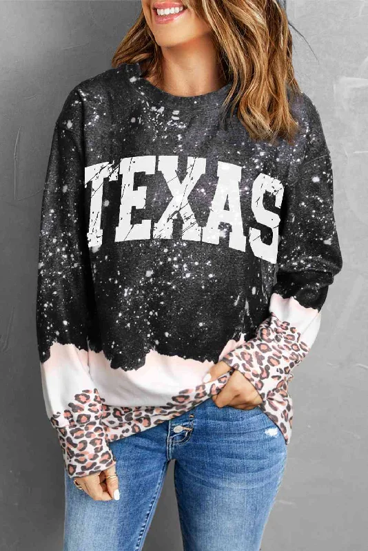 TEXAS Graphic Leopard Sweatshirt Hoodie with Oversized Fit Loose Comfortable
