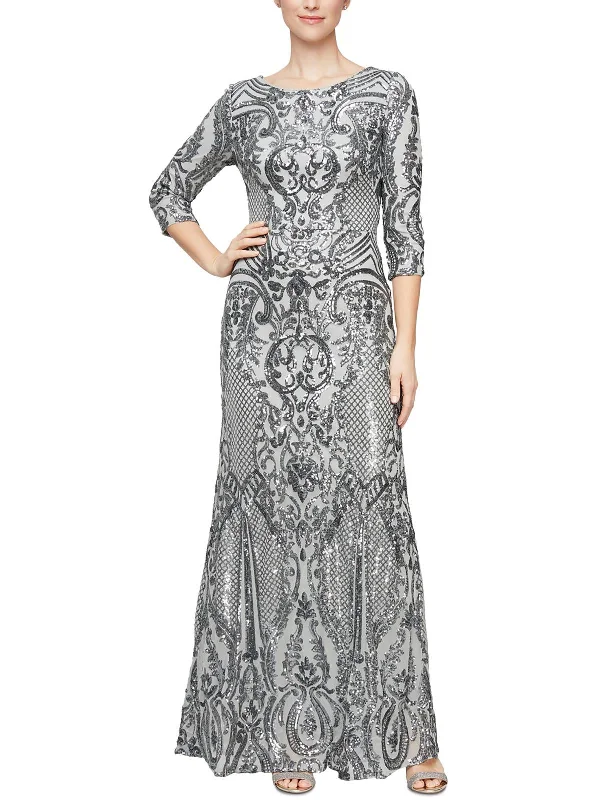 Womens Lace Long Evening Dress Off-the-shoulder Chic Trendy