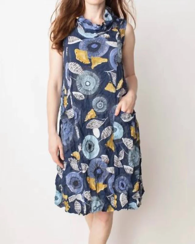 Crinkle Cowl Neck Dress In Navy Tunics Chinos classic
