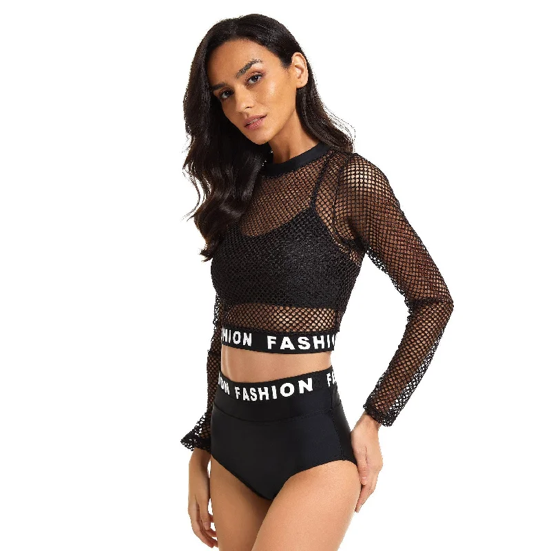 Sexy Long Sleeves 3pcs Swimsuits for Women Elegant Halter Bikini