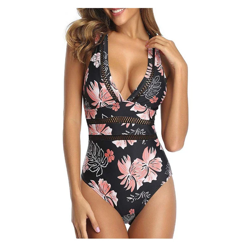 Sexy V Neck Lace One Piece Women Swimsuits Adjustable Strap Swimsuit