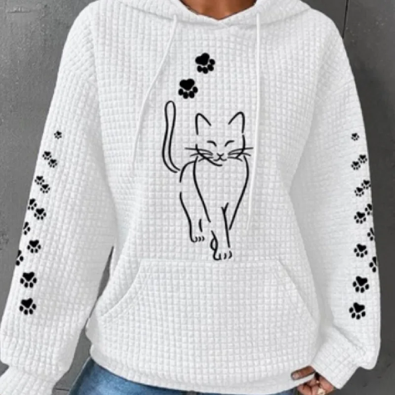 Women's Clothing New Waffle Hooded Long Sleeve Letter Print Sweatshirt Hoodie with Patch Decorative Personalized Women's Clothing New Waffle Hooded Long Sleeve Letter Print Sweatshirt Hoodie with Patch Decorative Personalized