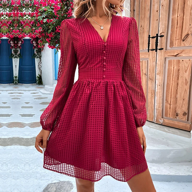 IKEARLAX cross-border autumn 2025 trade New new women's clothing gas hollow short skirt Spice Girl A word V neck dress wholesale Tunics Short Trendy