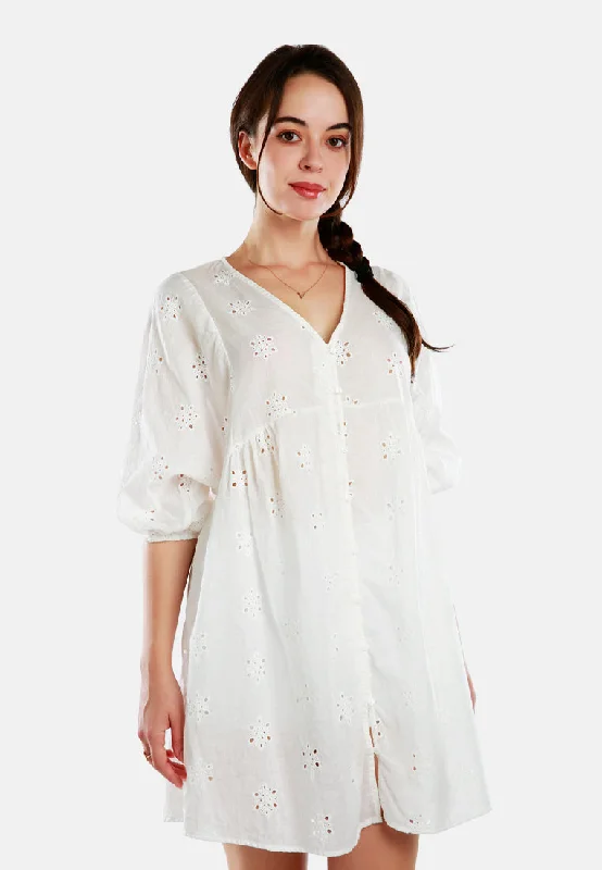 V-Neck Cotton Dress Tunics Distressed trendy