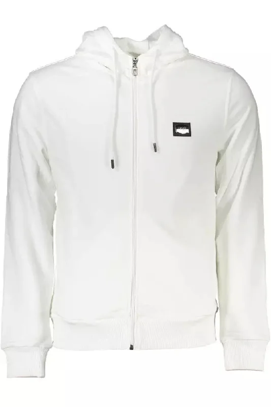 White Cotton Men Sweatshirt Hoodie with High-Low Hem Asymmetrical Trendy