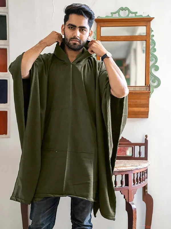 Olive Poncho Hoodie - Solid (Male) Hoodie with Bell Sleeves Flared Feminine