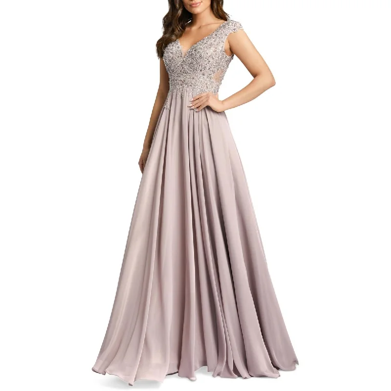 Mac Duggal Womens Embellished Sleeveless Evening Dress Boatneck Modish Everyday