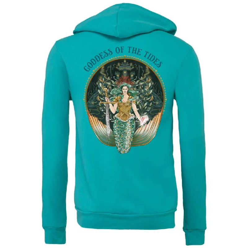 Goddess Of The Tides Fleece Zip-Up Hoodie (Teal) Hoodie with Velcro Closure Adjustable Secure Goddess Of The Tides Fleece Zip-Up Hoodie (Teal) Hoodie with Velcro Closure Adjustable Secure