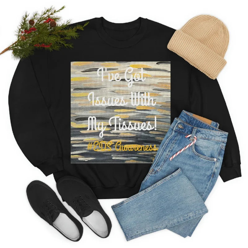 I’ve got issues with my tissues #EDS awareness Unisex Heavy Blend™ Crewneck Sweatshirt Hoodie with Rolled Sleeves Casual Relaxed I’ve got issues with my tissues #EDS awareness Unisex Heavy Blend™ Crewneck Sweatshirt Hoodie with Rolled Sleeves Casual Relaxed
