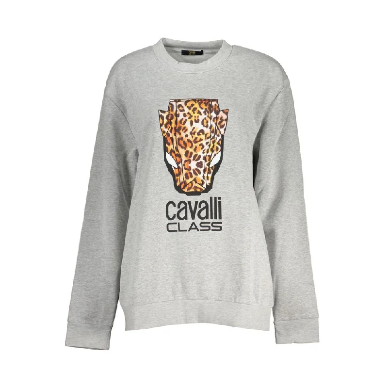 Chic Gray Crew Neck Fleece Sweatshirt Hoodie with Exposed Zipper Edgy Industrial