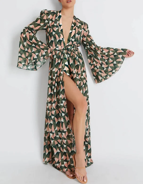 Women Chiffon Summer Beach Dresses + One Piece Swimsuits Retro Swimwear Style