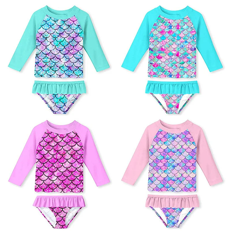 3D Fish Scale Design Two Pieces Swimsuits for Girls Minimalist One-Piece