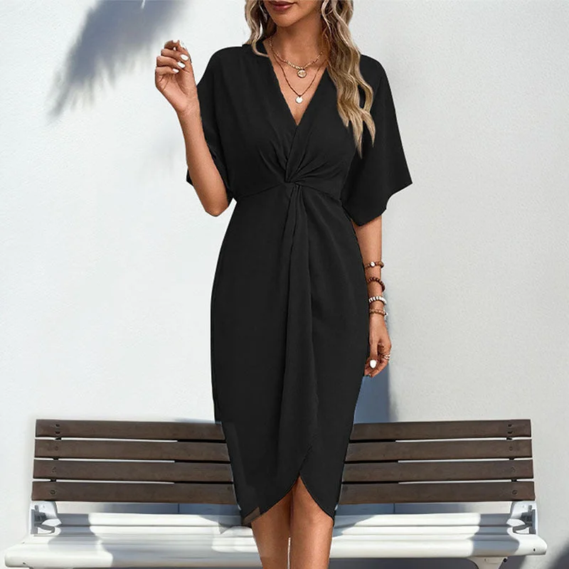 IKEARLAX New Hot Trade New New 2025 Women's Clothing  Shoulder Sleeves Solid Color Irregular Dress Tunics Chinos classic