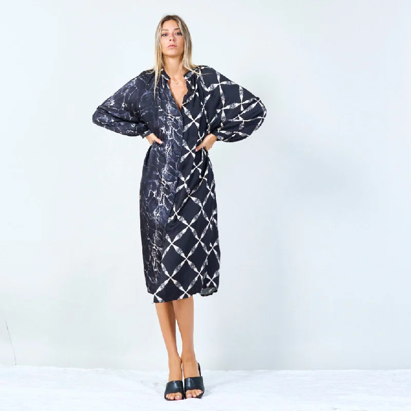 Mixed print long dress with button detail wholesale Tunics Spring floral