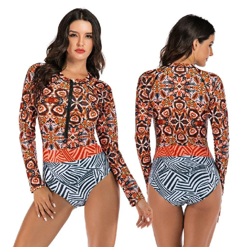 Women Long Sleeves Surfing&diving Swimsuits Beach Ready Swimsuit