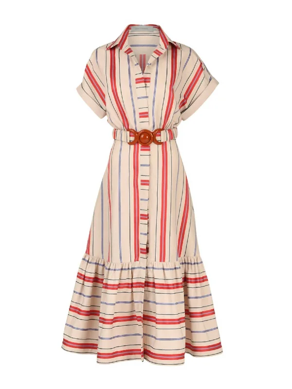 Women's Loni Dress In Natural-Teal-Coral Tunics Ceremony elegant