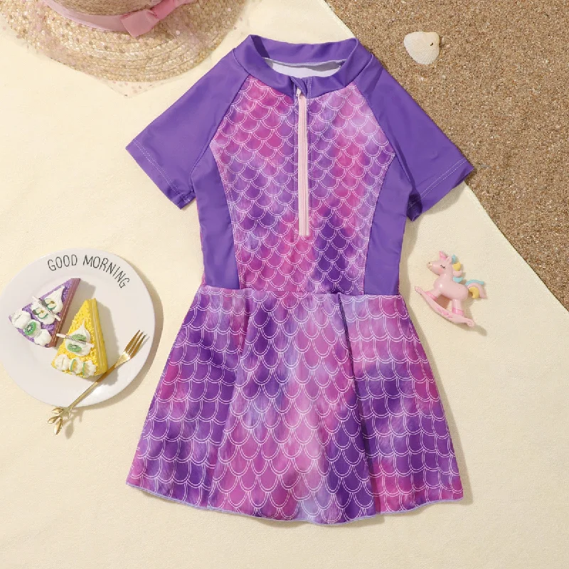 Purple One Piece Swimsuits for Girls High-Cut One-Piece