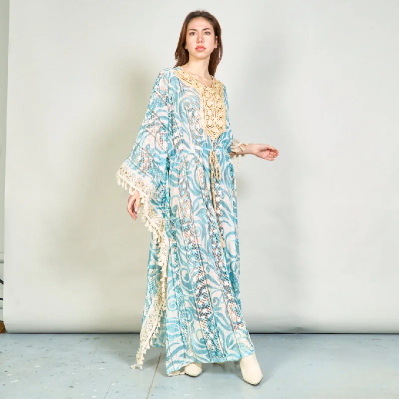 Lace kaftan dress with embroidered neckline wholesale Tunics Mesh breathable