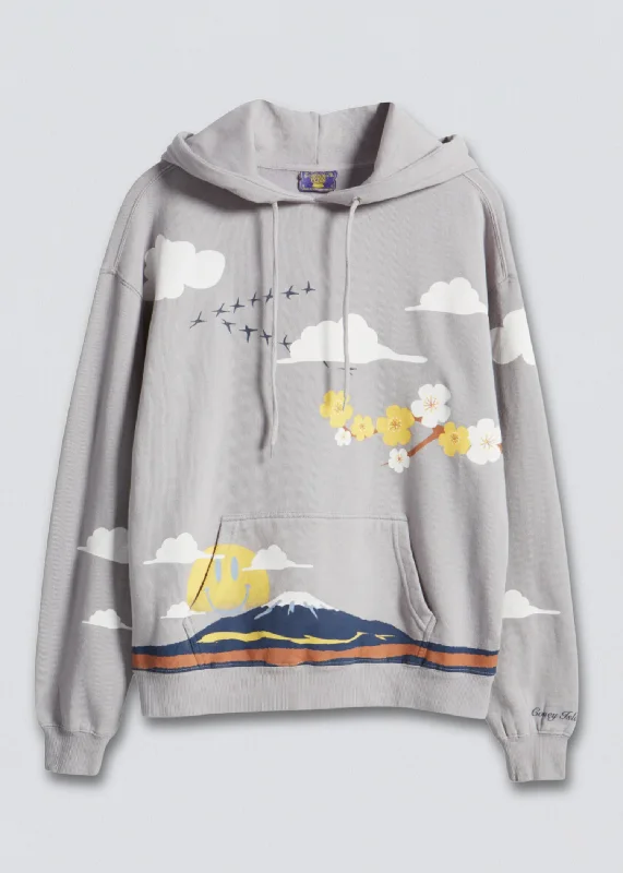 Mt. Smile Graphic Fleece Hoodie Hoodie with Hem Detail Decorative Unique