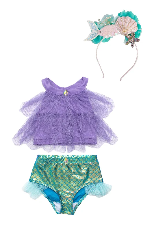Mermaid Swimsuit & Mermalicious Headband Bundle Lace-Detail Bikini Set