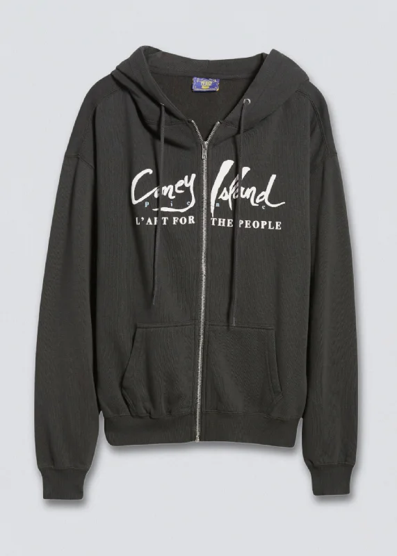 L'Art Zip-Up Hoodie Hoodie with Hem Elastic Stretchable Comfortable