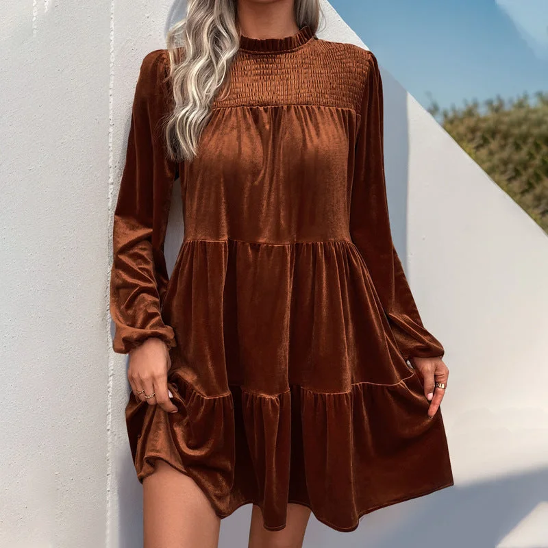 IKEARLAX popular women's clothing long-sleeved dress new solid color velvet temperament elegant dress Tunics Office stylish IKEARLAX popular women's clothing long-sleeved dress new solid color velvet temperament elegant dress Tunics Office stylish