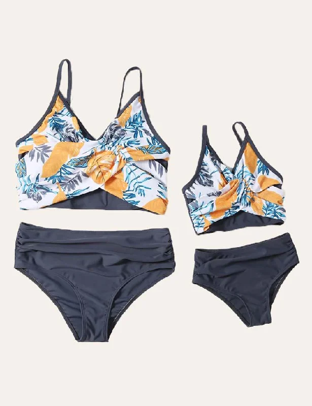 Leaf Printing Family Matching Swimsuit Trendy Swimwear Set