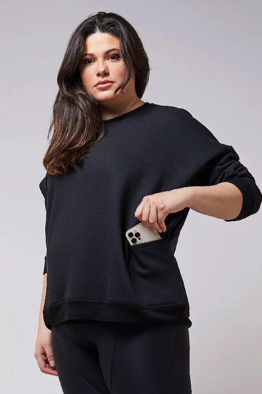 Relaxed Fit Sweatshirt With Pockets Black Hoodie with Snap Buttons Easy Quick
