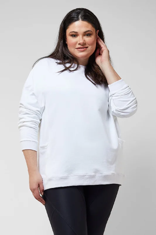 Relaxed Fit Sweatshirt With Pockets White Hoodie with Full-Zip Functional Layering