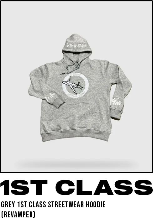 Grey 1st Class Streetwear Hoodie (Revamped Design) Hoodie with Raglan Sleeves Sporty Comfortable