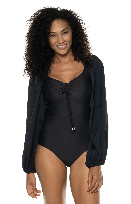 Women's Coral Gables Aire Sleeve Swimsuit | Black Adjustable Strap Swimsuit