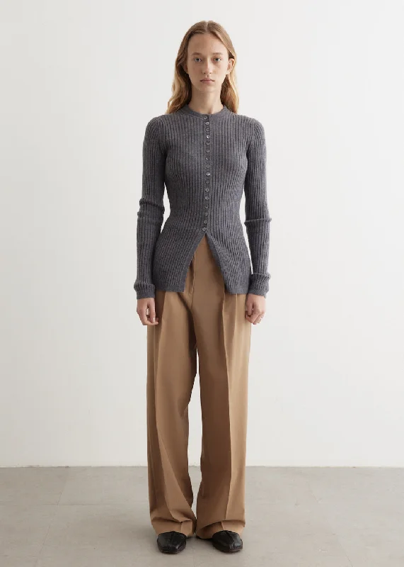Elongated Rib Cardigan Wool Fabric Cashmere Fabric Tweed Fabric