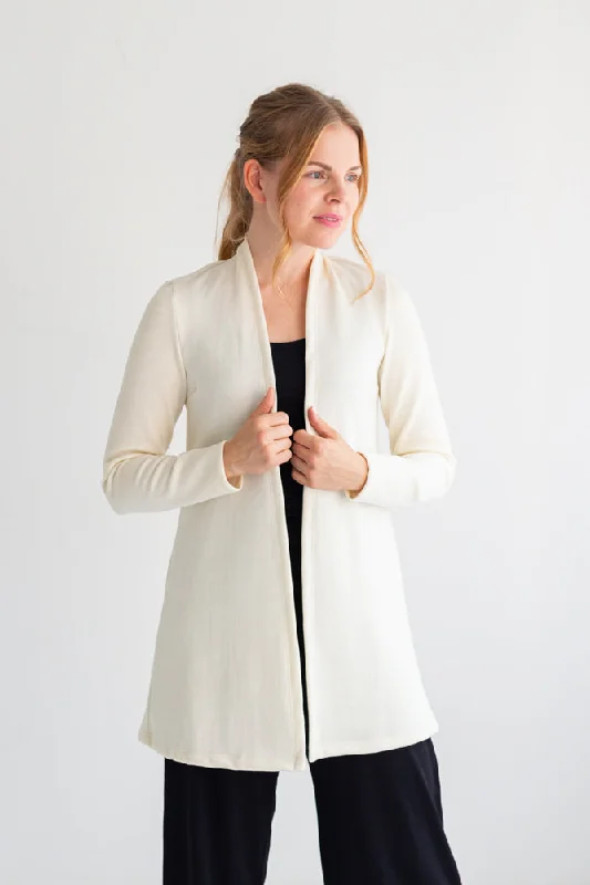 Merino Wool Cardigan White Herringbone Houndstooth Plaid