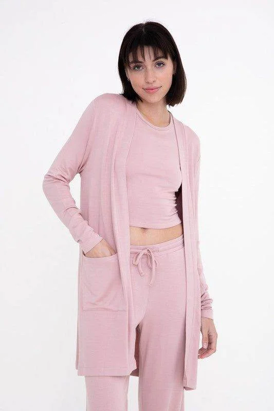 Mono B | Lounge Open-Front Terry Cardigan Knit Fabric Woven Fabric Fleece Fabric