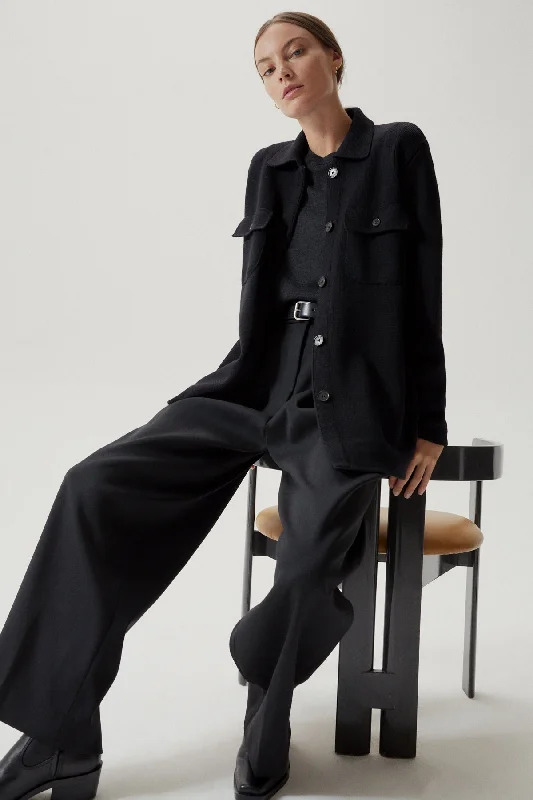 The Merino Wool Long Jacket Front Pockets Side Pockets Patch Pockets
