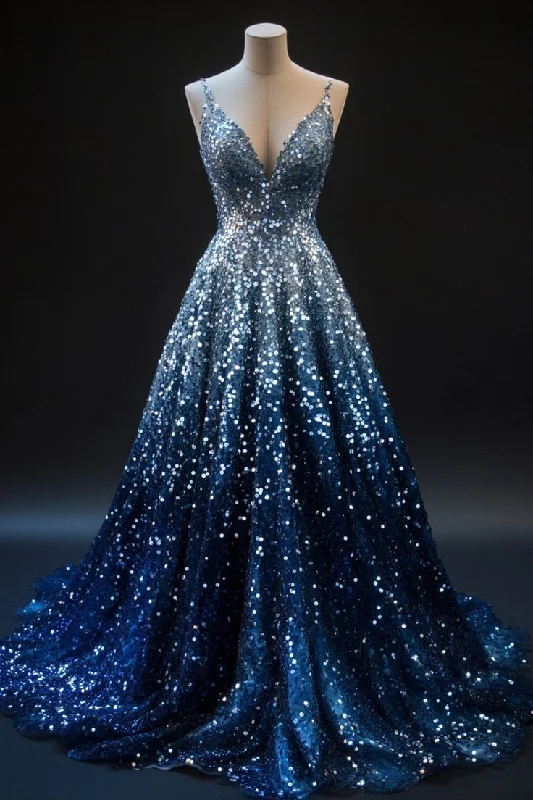 Blue Ombre V Neck Straps A-Line Sequins Long Party Dress Evening Gown, DP4916 Tunics Hiking breathable Blue Ombre V Neck Straps A-Line Sequins Long Party Dress Evening Gown, DP4916 Tunics Hiking breathable