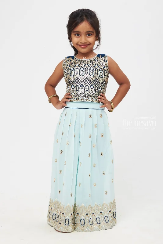 Enchanted Mint Elegance: Girls Embellished Crop Top and Palazzo Pant Set Sleek Black Pants Enchanted Mint Elegance: Girls Embellished Crop Top and Palazzo Pant Set Sleek Black Pants