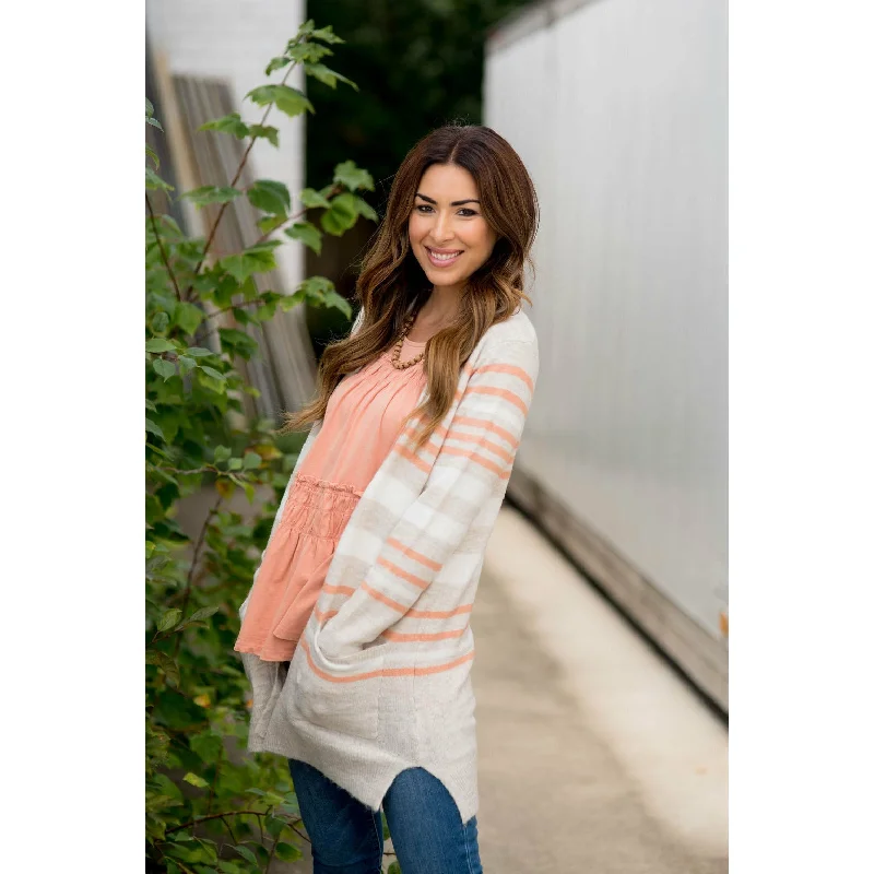 Oatmeal Striped Cardigan Modern Contemporary chic