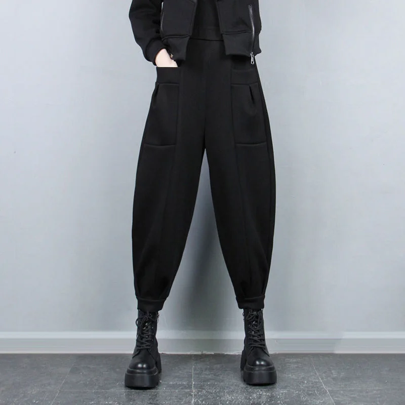 Lantern Thick Cotton and Fleece Harem Pants Elegant Silk Pants