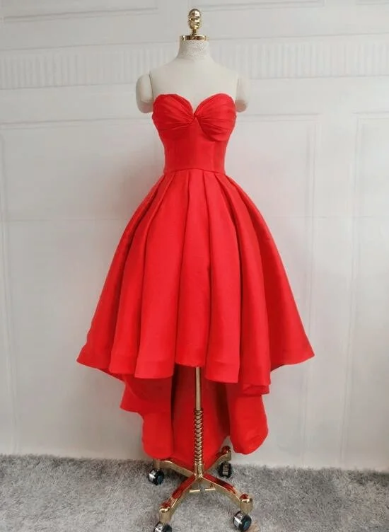 Beautiful Red Satin High Low Party Dress, Sweetheart Formal Dress Tunics Luxurious high-end Beautiful Red Satin High Low Party Dress, Sweetheart Formal Dress Tunics Luxurious high-end