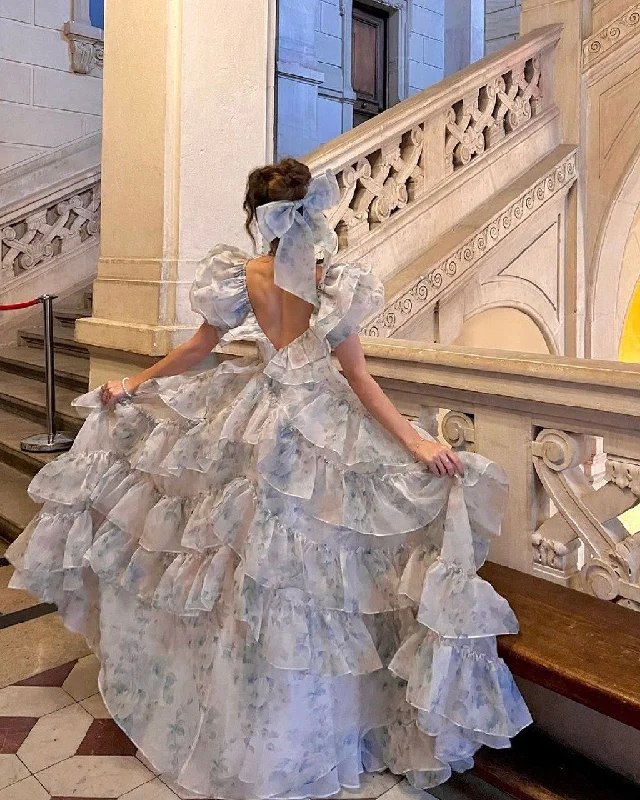 Light Blue A-Line Chiffon Tiered Long Party Dress Princess Birthday Dress, DP4830 Tunics Top Casual Light Blue A-Line Chiffon Tiered Long Party Dress Princess Birthday Dress, DP4830 Tunics Top Casual