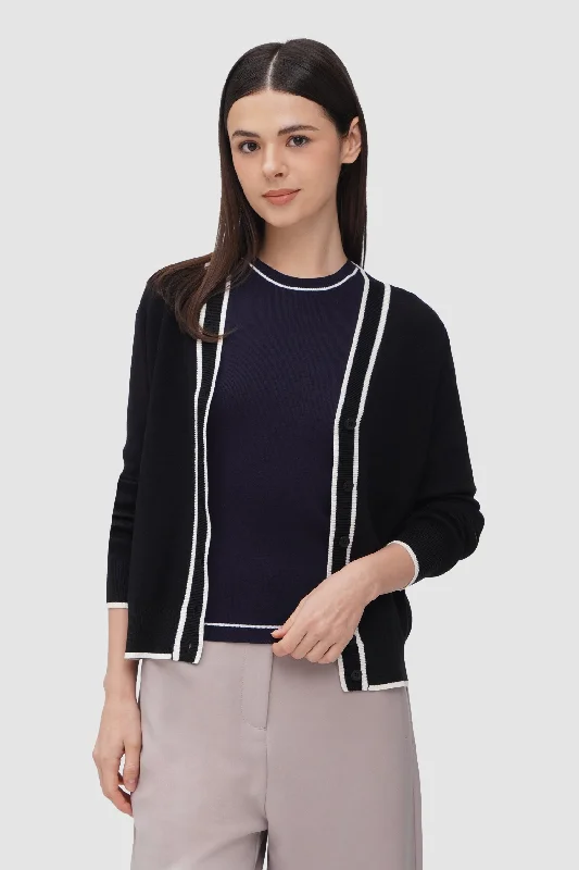 Cardigan With Contrast Piping Fleece Cardigan Nylon Polyester