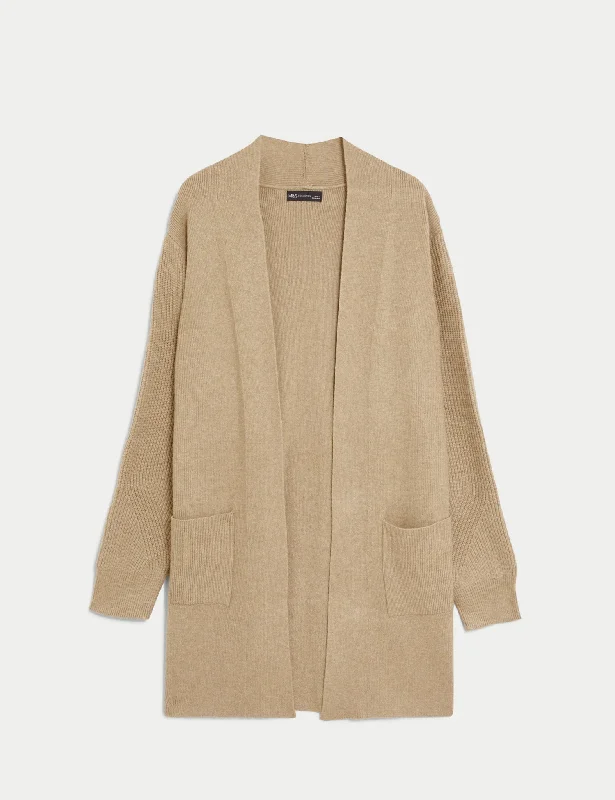 Soft Touch Knitted Longline Cardigan Boat Neck Shawl Collar Notched Collar