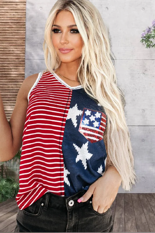 Sequined American Flag Tank grey tank top