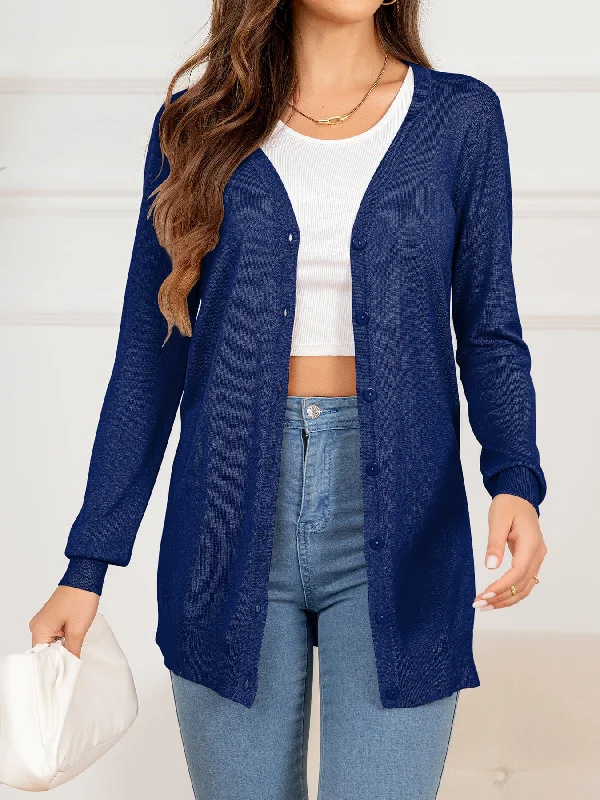 Button Down Slit Longline Cardigan Boxy Cardigan Fitted Cardigan A-Line